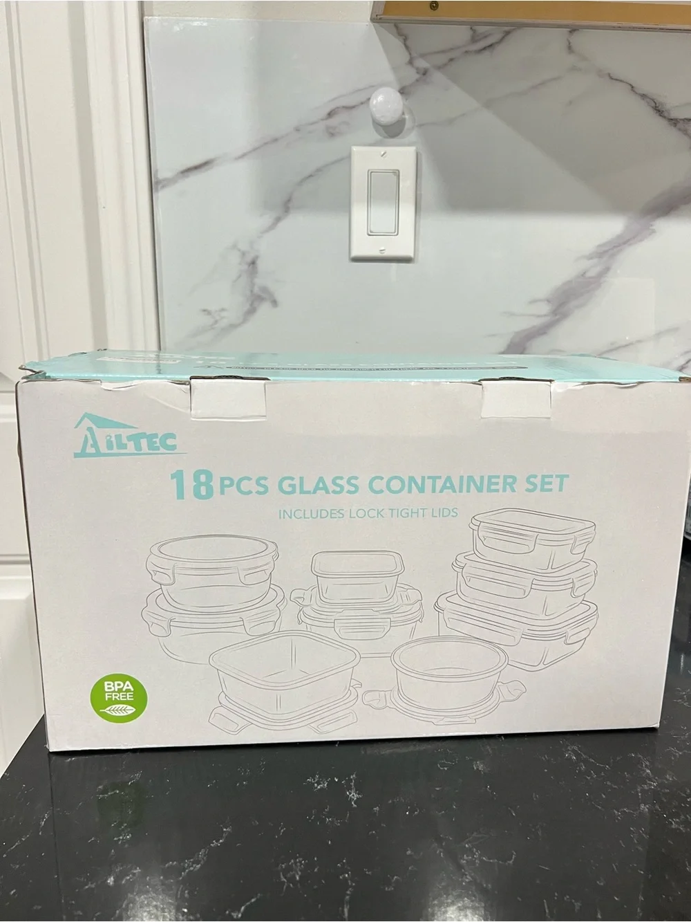 18-Piece Glass Food Storage Set with Aqua Lids